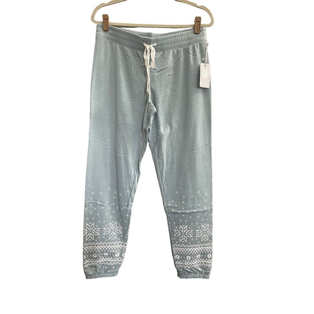NWT PJ Salvage Large Ice Blue Snowflake Fair Isle Lounge Jogger Pants #PQ21